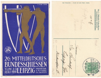 Leipzig 26. Mitteldeutsches Bundesschiessen 1911 Privatganzsache  Sonderstempel 7.7.1911