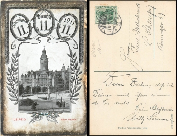 Leipzig New Town Hall date card o 11.11.1911