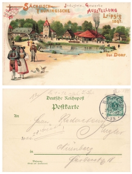 Leipzig Saxon-Thuringian industry and trade exhibition private postal stationery 1897 special cancellation May 27, 1897