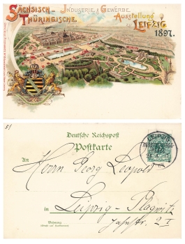 Leipzig Saxon-Thuringian industry and trade exhibition private postal stationery 1897 special cancellation April 24, 1897