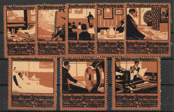 Leipzig, Voigtländer publishing house: original lithographs and vignettes, circa 1910.