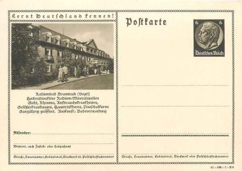 Get to know Germany! Bad Brambach Wandelhalle postal stationary 6 Pfennig Hindenburg brown * 1941