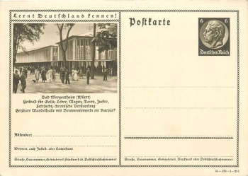 Get to know Germany! BAd Mergentheim postal stationary 6 Pfennig Hindenburg brown * 1941