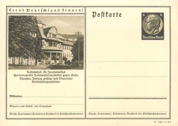 Lernt Deutschland kennen! Radiumbad St. Joachimsthal Ganzsache 6 Pfennig Hindenburg braun * 1941