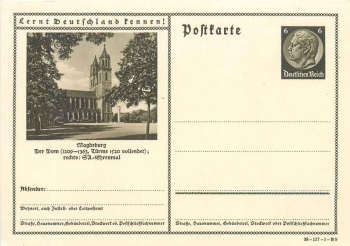Lernt Deutschland kennen! Magdeburg Ganzsache 6 Pfennig Hindenburg braun * 1938