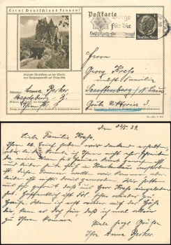 Lernt Deutschland kennen! Moselkern Ganzsache 6 Pfennig Hindenburg braun o Magdeburg 23.5.1939