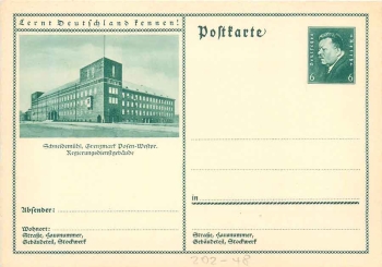 Get to know Germany! Schneidemuhl government office building postal stationary 6 Pfennig Ebert *around 1930
