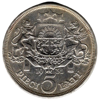 Lettland 5 Lati 1931 Silbermünze