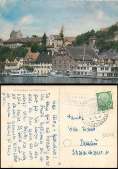 88699 Leustetten über Überlingen 17b Landpoststempel auf AK Meersburg o 8.8.1955