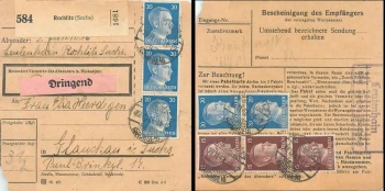 People's grove via Rochlitz country postmark on parcel card o 19.11.1943