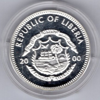Liberia 5 Dollars 2000 Endangered Elephant Silver Coin