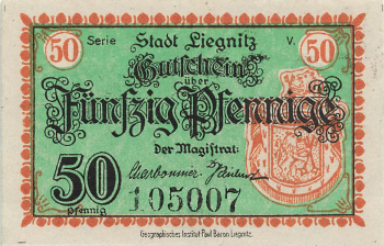 Liegnitz Schlesien Notgeldschein Legnica um 1920