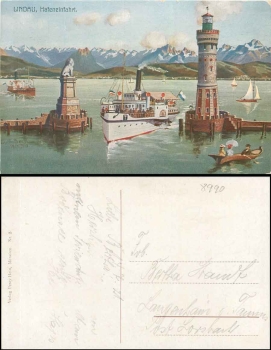 88131 Lindau harbor entrance artist card Guido Beck gebr. 1921