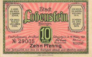 07356 Bad Lobenstein Notgeldschein 1921