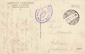 04575 Lobstädt Bahnhof Strasse Feldpost II. Ers.-Batl. I.-R. 107 o 1915