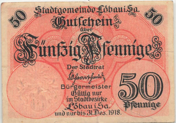 Loebau Sachsen Notgeldschein 1918