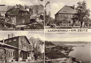 Luckenau Zeitz Mehrbildkarte mit Bahnhof und Schule o 1988