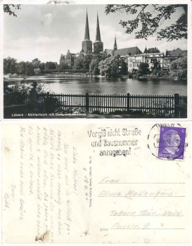 Lübeck Mühlenteich mit Dom und Museum, o 30.4.43