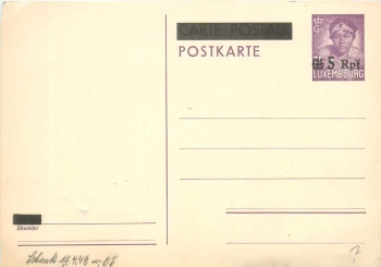 Luxembourg 75 c Ganzsache Aufdruck 5 Rpf