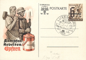 German Reich Michel 687 International Motor Show 1939 with special cancellation Berlin Charlottenburg 17.2.1939WHW postal stationary Luxembourg special stamp Day of the Stamp 12.1.1941