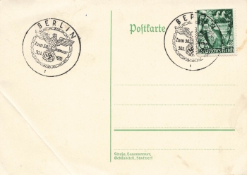 Seizure of power Michel 660 on card special stamp Berlin January 30, 1938