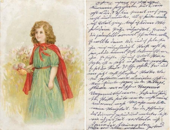 Mädchen mit Blumen Künstlerkarte gebr. um 1920