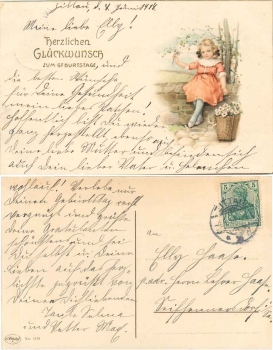 Girl with flower basket Amag 1131 birthday card o 4.6.1914