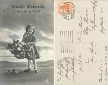 Girl with a basket of flowers Serial card 3802/4 o 4.6.1917