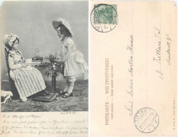 Children two girls needlework flowers o 22.5.1902