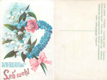 Forget-me-not as a heart with lily of the valley and rose *approx. 1920