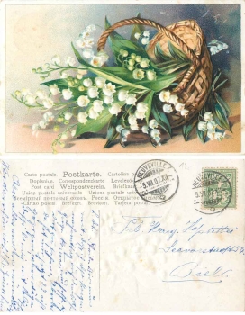 Lily of the valley in a basket embossed card o 5.7.1907