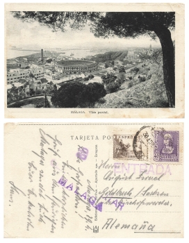 Malaga Zensurstempel Military Censorship Malaga ENTRY 99 on 30.4.1941