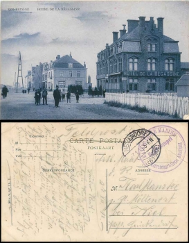 Sailor Artillery Section Feldpost 7.1.1915 quf AK Zeebrugge Hotel de la Begassine