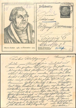 Martin Luther postal stationary P 224 6 Pfennig Hindenburg o Kamenz 30.11.1933