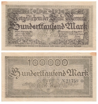 Meerane Hunderttausend Mark 1923 Notgeld