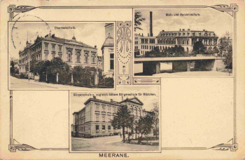 Meerane Sachsen Oberrealschule Bürgerschule WEb und Handelsschule Jugenstilkarte o 1913