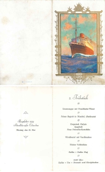 Menu card steamer "Columbus" 21.5.1934 North German LLOYD Bremen
