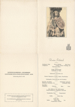 Menu card steamer "Columbus" 18.07.1935 LLOYD Ireland - England trip