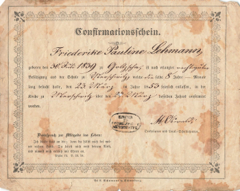Merschwitz Confirmationsschein 1853