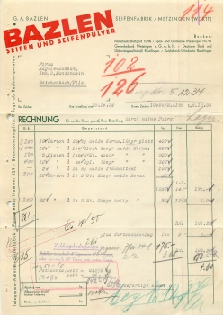 Metzingen letterhead soap factory Bazlen 1934