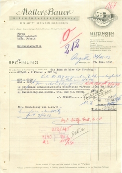 Metzingen Muller & Bauer Blechemballagenfabrik Tin can letterhead 1943