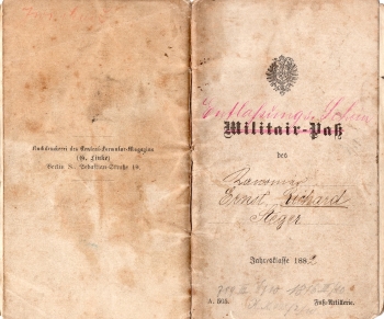 Military passport Royal Saxon Foot Artillery Regiment No. 12 7th Company Soldier Ernst Richard Steger Zwickau