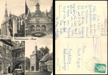 99974 Pfafferode Muehlhausen (Thuer.) Country postmark on postcard o 29.3.1962