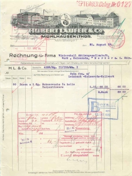 99974 Muhlhausen Thuringia Factory Hubert Laufer letterhead with factory view 1932