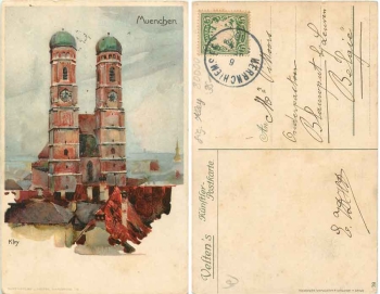 München Frauenkirche Künstlerkarte Heinrich Kley o um 1910