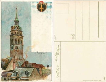 München Petersthurm Künstlerkarte Heinrich Kley * 1900