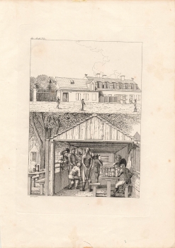 Munich the Arch-Noe original copper engraving with bowling alley around 1810