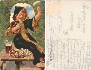 Münchner Kindl Wurst Bier Brezel o 09.10.1922