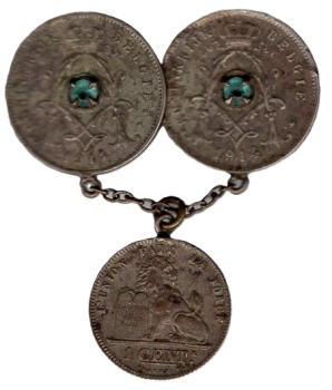 Muenzbroche mit Steinen besetzt aus Belgien 1.WK Flandernschlacht