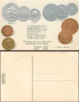 Brazil coin embossed card currency *approx. 1906